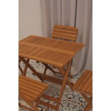 Ayzenbi 60x80cm Ahşap Balkon/ Bahçe 5'li Katlanabilir Set (4 Sandalye 1 Masa)