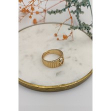Fuya Design Beyaz Damla Taşlı Tırtıklı Yüzük