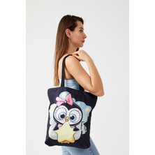 Ays Home Minik Penguen Bez Alışveriş Çantası Kadın Polyester 45x50 cm