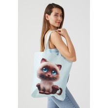 Ays Home Sevimli Bocuk Kedi Mint Bez Alışveriş Plaj Omuz Çantası