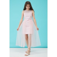 Cansın Mini Kız Çocuk Pembe Taş Detaylı Tüllü Abiye Elbise 1516110