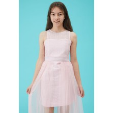 Cansın Mini Kız Çocuk Pembe Taş Detaylı Tüllü Abiye Elbise 1516110