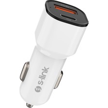 S-Link SL-EC38PD Typec To Typec Kablolu 38W Pd + USB Qc3.0 Beyaz Araç Şarj Cihazı