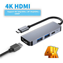 Wozlo Type-C To HDMI 4K@30Hz Kablo 1*usb3.0 + 1*usb2.0 + Pd 87W Çevirici Dönüştürücü Adaptör