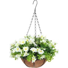 Nettenevime Yapay Çiçek Sarkaç Askılı Makreme Sepette Beyaz Papatya ve Şimşir Yeşillik Çiçek Sepeti