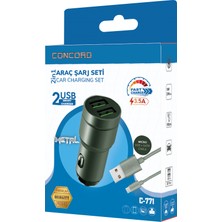 Concord C-771 Micro Kablo Çift USB Araç Şarjı