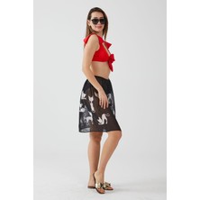 Ays Home Siyah Kedi Desenli Etek Plaj Giysisi