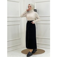 Vellichor Nakışlı Kontrast Ipli Gabardin Etek - Siyah