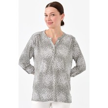 Desen Triko Kadın Yakası Patlı İki Renkli Penye Bluz Haki