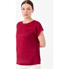 Desen Triko Kadın Kısa Kol Önü Saten Bluz Bordo
