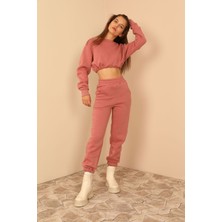 Kaktüs Moda Şardonlu 3 Iplik Kumaş Uzun Kol Kadın Sweatshirt Pembe 23KEFT1