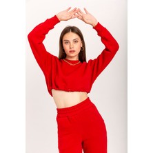 Kaktüs Moda Şardonlu 3 Iplik Kumaş Uzun Kol Kadın Sweatshirt Kırmızı 23KEFT1