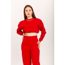 Kaktüs Moda Şardonlu 3 Iplik Kumaş Uzun Kol Kadın Sweatshirt Kırmızı 23KEFT1