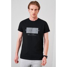 Tenda Moda Tena Moda Erkek Siyah Bisiklet Yaka Cavalıer Baskılı Tişört