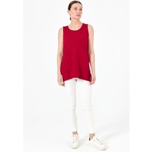 Desen Triko Kadın Askılı Penye T-Shirt Kırmızı