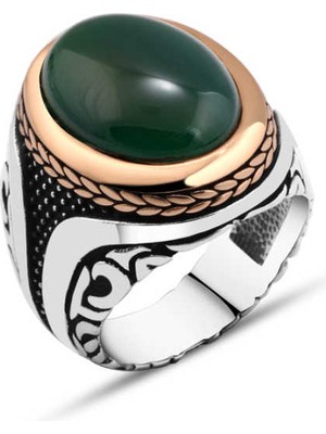 Amberkan Yeşil Akik Taşlı Erkek Yüzük