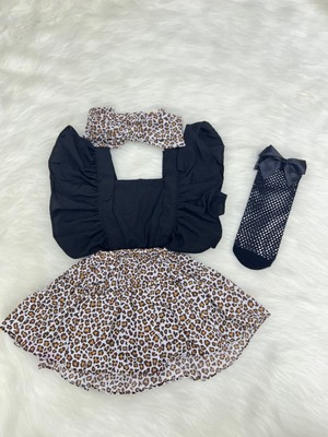 Şapka Kids Kız Bebek Leopar Slopet Bandana ve Çorap Set10