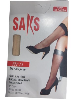 SAKS 12'li Fit 15 Parlak Dizaltı Çorap Sahra