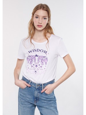 Mavi Kadın Wisdom Baskılı Beyaz Tişört 1611300-620