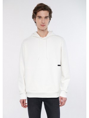 Mavi Kapüşonlu Beyaz Sweatshirt