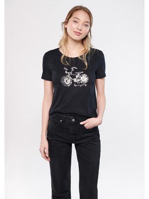 Mavi Kadın Bisiklet Baskılı Siyah Tişört 1611285-900