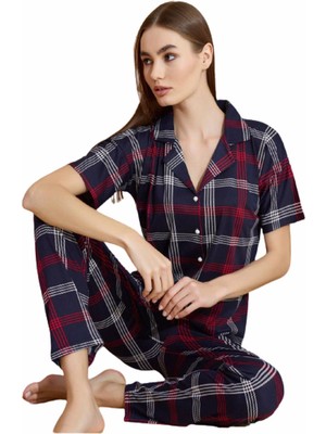 Pijamoni Kadın Kısa Kol Boydan Düğmeli Pijama Takımı - 7515-23