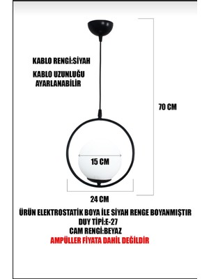 Veda Light Pan Modern-  Tekli Süt Beyaz Camlı- Siyah Avize- Salon- Oturma Odası- Yatak Odası