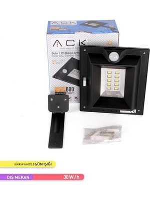 Ack Sensörlü LED Solar Bahçe Armatürü Güneş Enerjili Duvar Aydınlatması 3000K Günışığı - 2 Kademeli