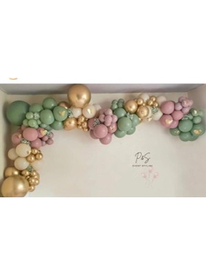 Best Parti Krom Gold Küf Yeşili Toz Pembe ve Sütlü Kahve Balon Seti 50 Adet
