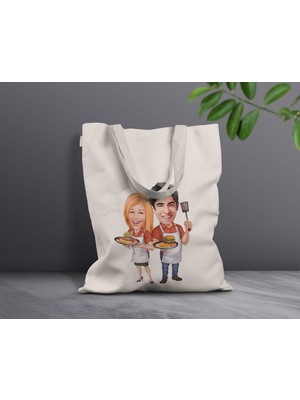 Bk Gift Kişiye Özel Sevgililer Karikatürlü Kanvas Bez Çanta, Baskılı Omuz Çantası, Alışveriş Çantası, Plaj Çantası, Sevgiliye Hediye-14