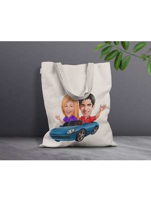 Bk Gift Kişiye Özel Sevgililer Karikatürlü Kanvas Bez Çanta, Baskılı Omuz Çantası, Alışveriş Çantası, Plaj Çantası, Sevgiliye Hediye-10