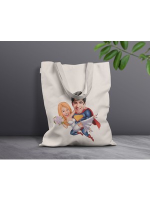 Bk Gift Kişiye Özel Sevgililer Karikatürlü Kanvas Bez Çanta, Baskılı Omuz Çantası, Alışveriş Çantası, Plaj Çantası, Sevgiliye Hediye-16