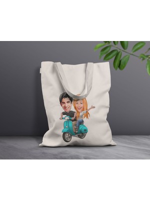 Bk Gift Kişiye Özel Sevgililer Karikatürlü Kanvas Bez Çanta, Baskılı Omuz Çantası, Alışveriş Çantası, Plaj Çantası, Sevgiliye Hediye-22