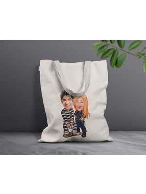 Bk Gift Kişiye Özel Sevgililer Karikatürlü Kanvas Bez Çanta, Baskılı Omuz Çantası, Alışveriş Çantası, Plaj Çantası, Sevgiliye Hediye-38