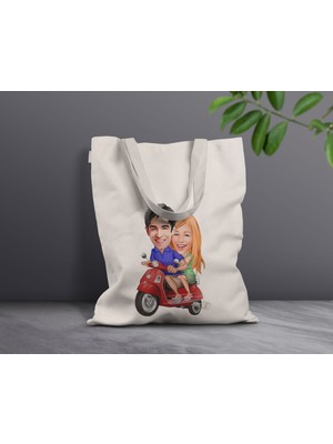 Bk Gift Kişiye Özel Sevgililer Karikatürlü Kanvas Bez Çanta, Baskılı Omuz Çantası, Alışveriş Çantası, Plaj Çantası, Sevgiliye Hediye-41