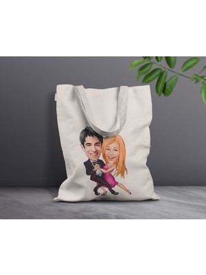 Bk Gift Kişiye Özel Sevgililer Karikatürlü Kanvas Bez Çanta, Baskılı Omuz Çantası, Alışveriş Çantası, Plaj Çantası, Sevgiliye Hediye-43