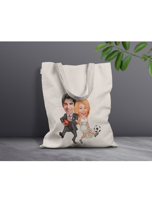 Bk Gift Kişiye Özel Sevgililer Karikatürlü Kanvas Bez Çanta, Baskılı Omuz Çantası, Alışveriş Çantası, Plaj Çantası, Sevgiliye Hediye-45