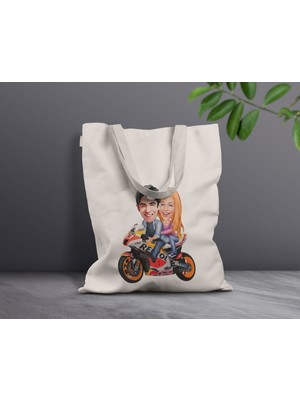 Bk Gift Kişiye Özel Sevgililer Karikatürlü Kanvas Bez Çanta, Baskılı Omuz Çantası, Alışveriş Çantası, Plaj Çantası, Sevgiliye Hediye-31