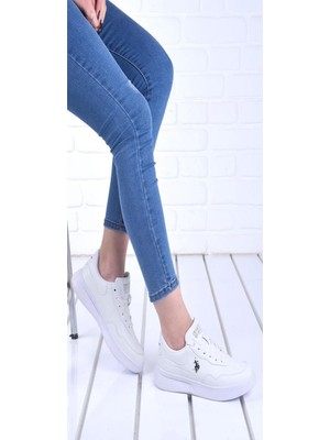 U.S. Polo Assn. 3m Abe 3fx On ve Yan Delıklı Arka Arma Nakıs Bağcıklı Spor Ayakkabı Beyaz