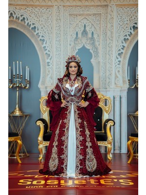 Bordo Gold Boncuk İşleme Kaftan Bindallı BRD21-1