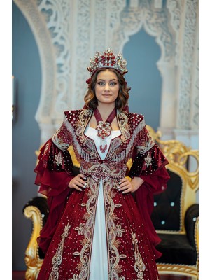 Bordo Gold Boncuk İşleme Kaftan Bindallı BRD21-1