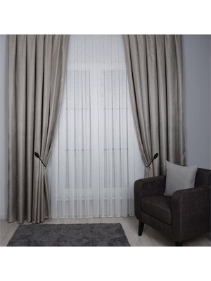 Goccia Fon Perde Bohem Salon Otel Oturma Çocuk Odası Pilesiz Özel Ölçüye Uygun Tek Kanat Bej Kahve