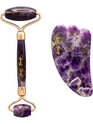 Lovely Bird Ametist Roller + Guasha Taşı Yüz Masaj Taşı. %100 Doğal Taş Face Roller