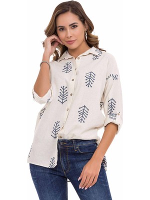 Cipo & Baxx WH129 Nakış Detaylı Keten Kadın Gömlek10