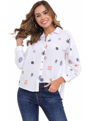 Cipo & Baxx WH130 Nakış Detaylı Kadın Beyaz Gömlek10