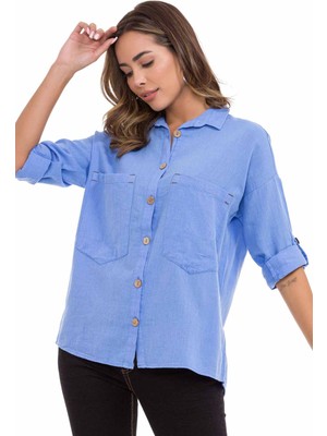 Cipo & Baxx WH132 Mavi Yazlık Keten Gömlek10