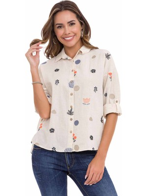 Cipo & Baxx WH130 Nakış Detaylı Kadın Bej Gömlek10