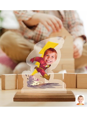Bk Gift Kişiye Özel Çocuk Süper Kahraman Karikatürlü Ahşap Standlı Pleksi Biblo-1