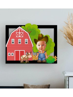 Bk Gift Kişiye Özel Çiftçi Çocuk Karikatürlü 3D Ahşap Tablo-1