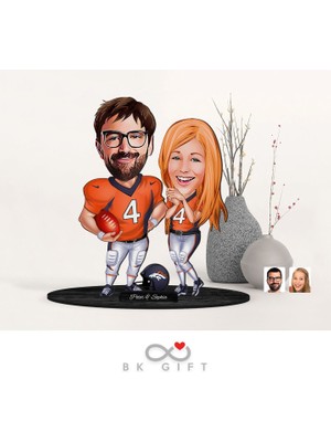 Bk Gift Kişiye Özel Amerikan Futbolcu Sevgililer Karikatürlü Ahşap Biblo-1